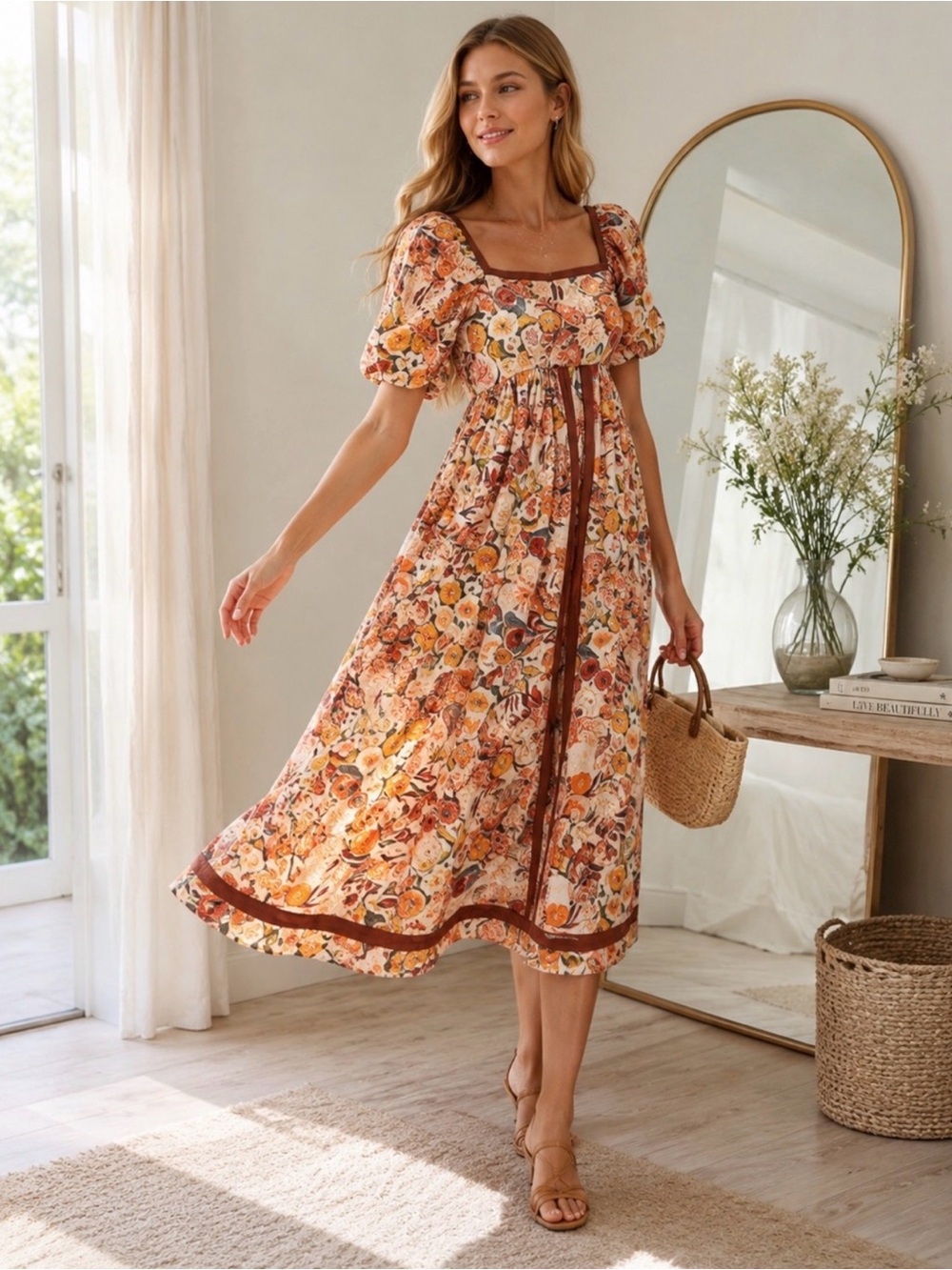 NWT In Loom Floral Puff Sleeve Maxi Dress | Boho Cottagecore Vacation Dress
